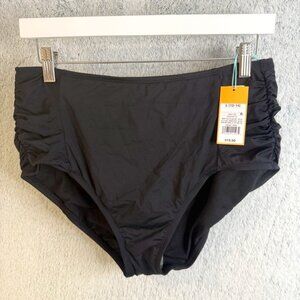 Kona Sol Bikini Bottom Swim Women's Black Size L High Waist Ruched Side NWT